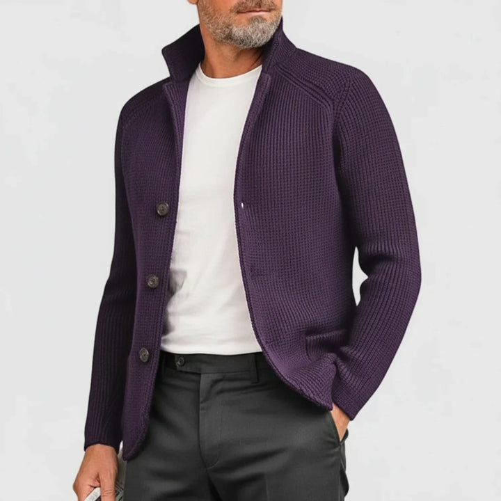 Comfortable men's ribbed sweater, button front. A key layering piece for mens fashion.