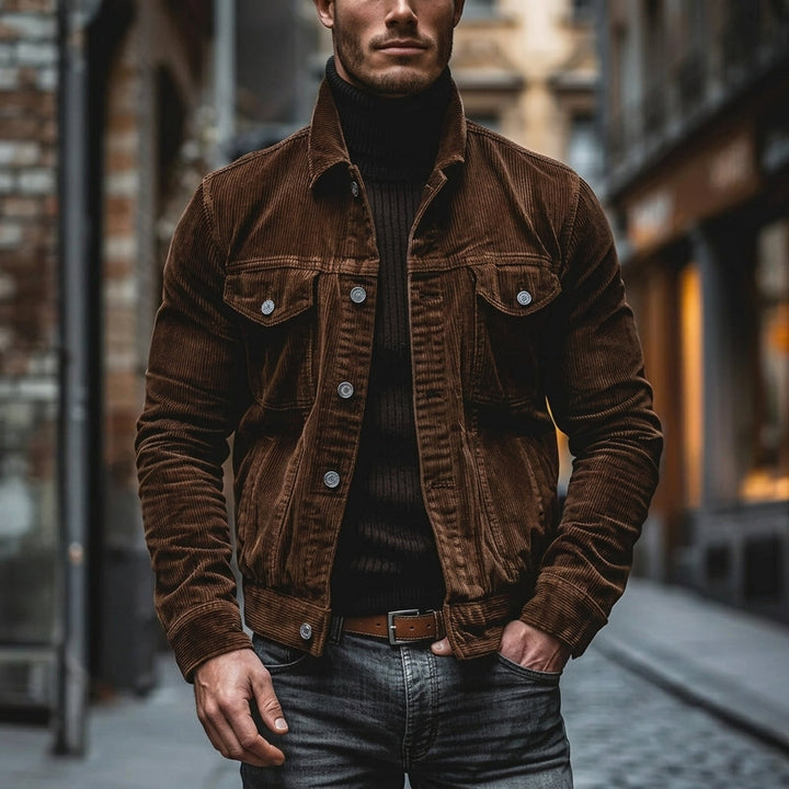 Men's ribbed casual jacket, perfect for autumn and winter layering. Modern and stylish outerwear.