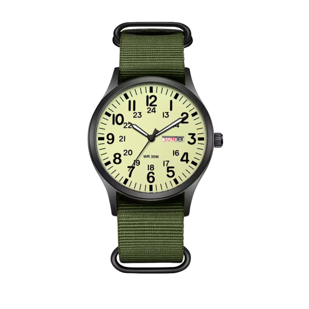Rugged men's quartz outdoor watch with durable strap, designed for tactical use and extreme field conditions.