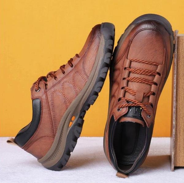 Sturdy men's brown lace-up shoes, offering rugged design and comfortable support for walking & daily wear.