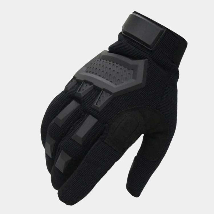Men's rugged tactical outdoor gloves with touchscreen capability, durable for various activities.