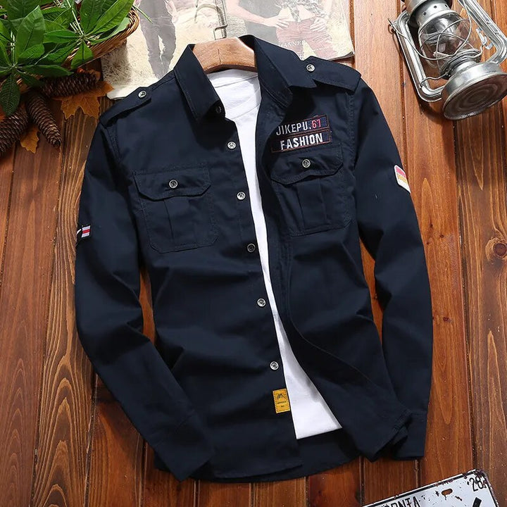 Versatile men's tactical shirt with epaulettes and large chest pockets. Ideal rugged casual and outdoor wear.