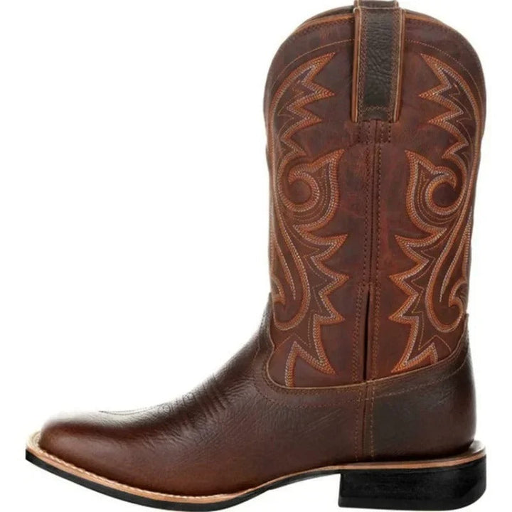 Durable men's rugged western boots, square toe, ideal for work or casual wear, long-lasting.