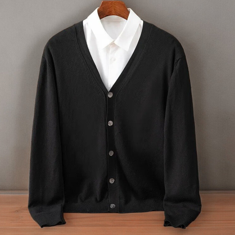 Versatile men's Santorini long sleeve cardigan, great for fall, winter, and sophisticated layering.