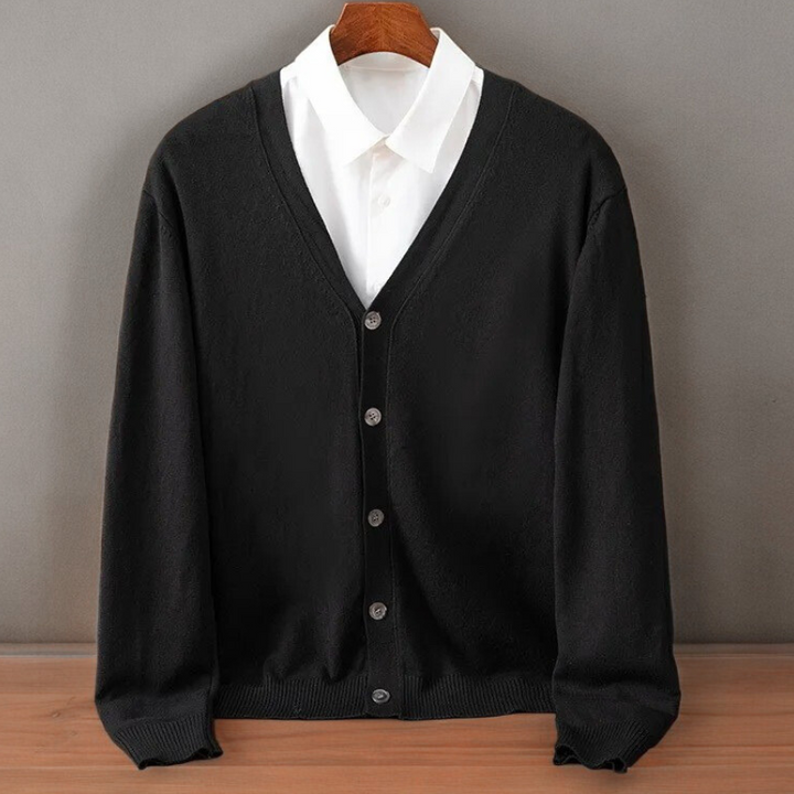 Versatile men's Santorini long sleeve cardigan, great for fall, winter, and sophisticated layering.