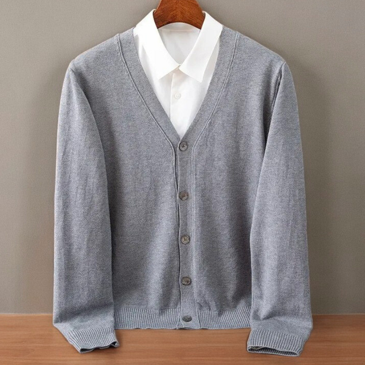 Menswear Santorini long sleeve cardigan for comfortable, sophisticated casual style. Ideal for outerwear.