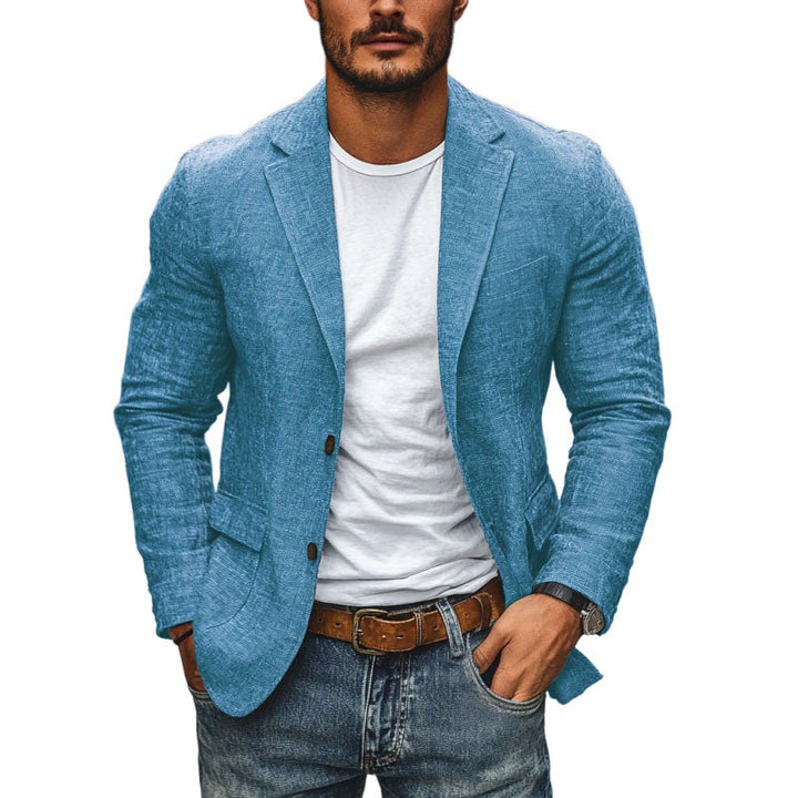 Elegant men's champagne slim fit blazer, single-breasted, suitable for formal events or stylish smart casual outfits.