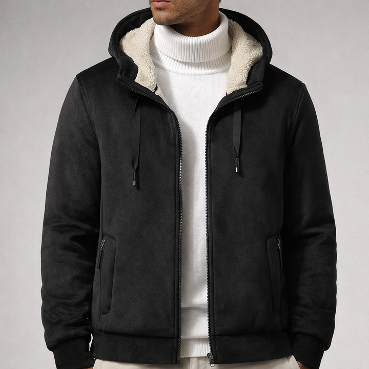 Men's Sherpa Lined Hooded Jacket, a warm and insulated winter coat for casual outerwear