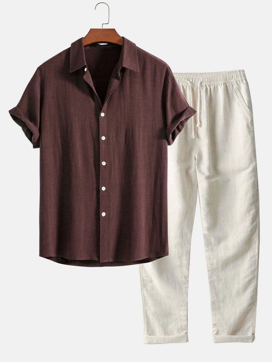Casual men's two-piece outfit set, ideal for summer holidays, beachwear, or vacation style.