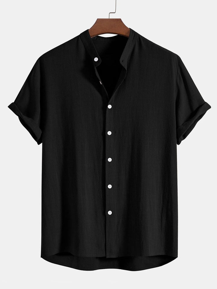 Complete men's summer outfit set: casual shirt & pants with trendy rolled cuffs for easy style.