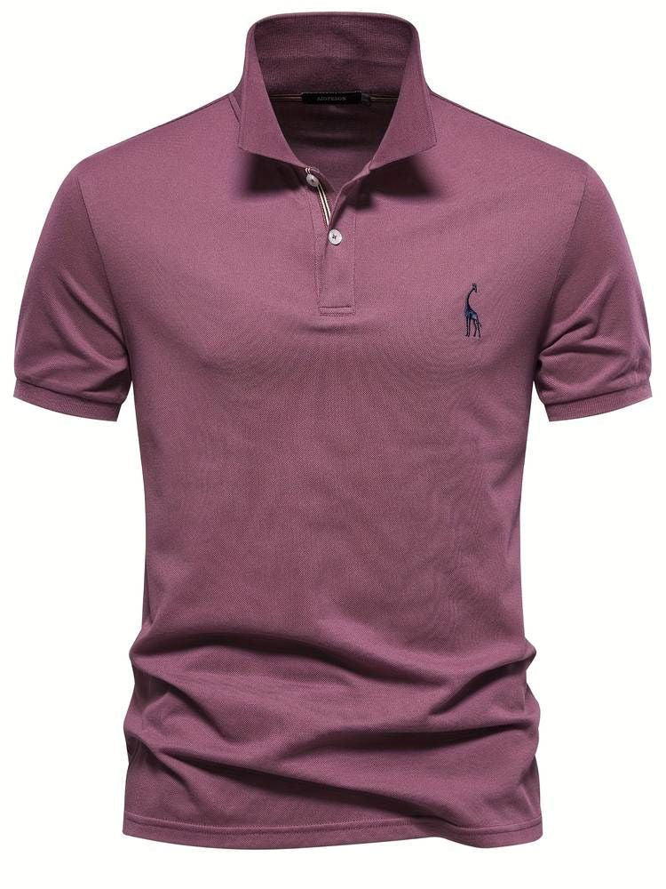 Fashionable men's short sleeve polo with a subtle embroidered giraffe, great for everyday wear.
