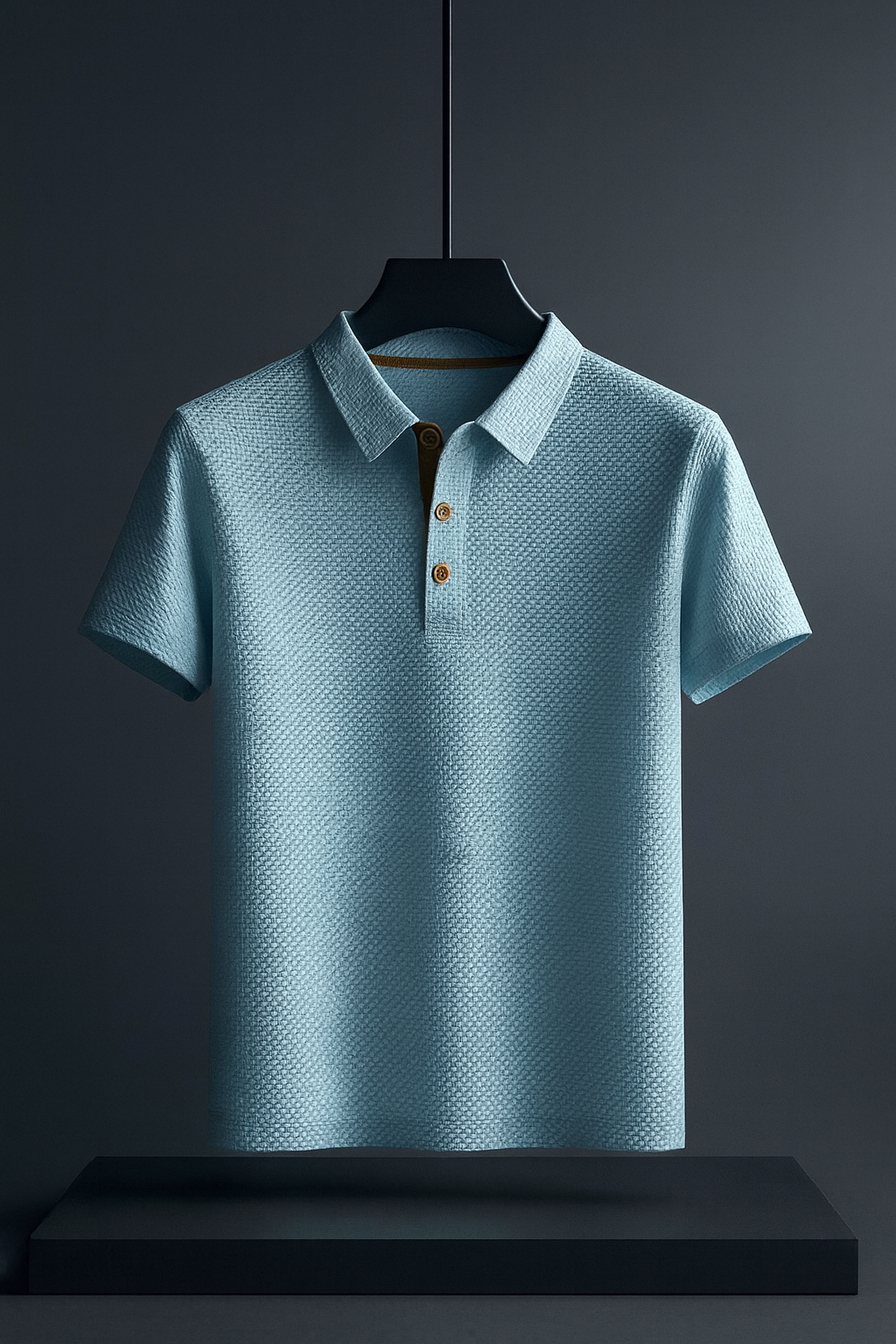 Stylish men's short sleeve textured polo. Versatile for summer fashion, casual or smart casual wear.