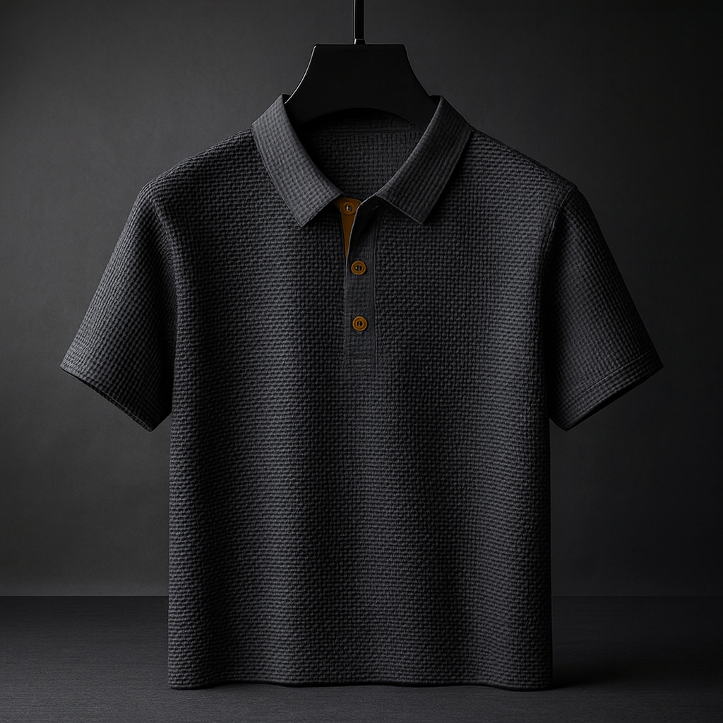 Casual men's short sleeve textured polo shirt, a versatile and comfortable addition to summer fashion.