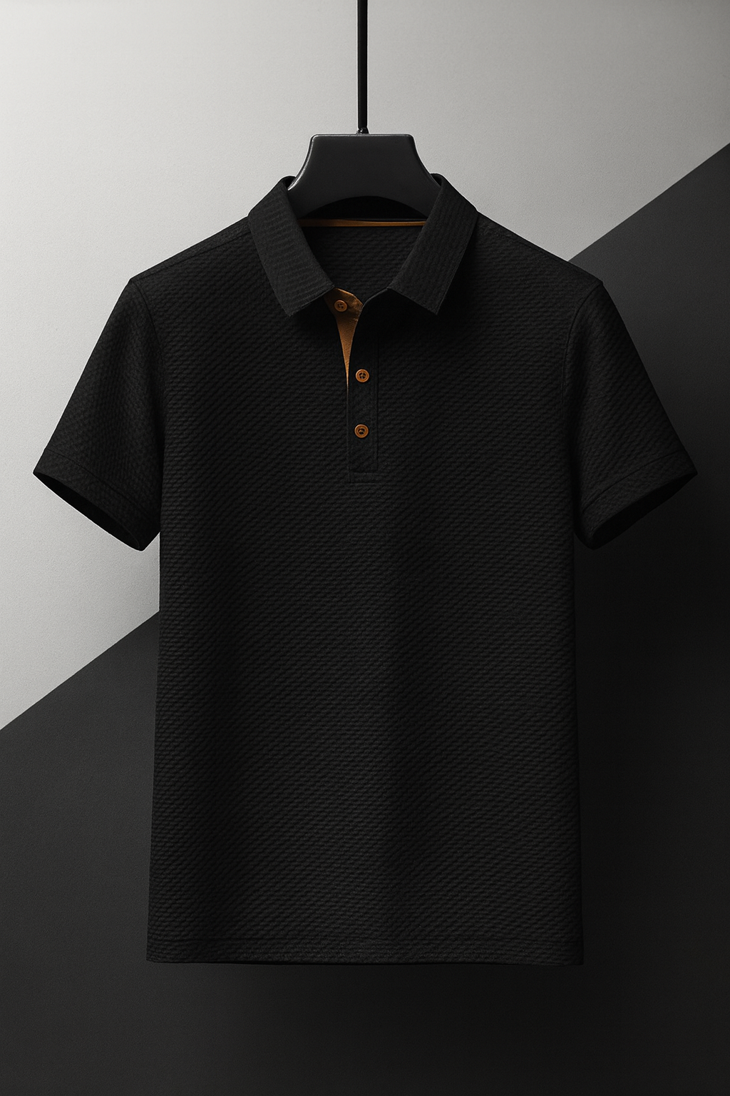 Men's fashion: short sleeve textured polo shirt, perfect for a comfortable & stylish summer casual look.