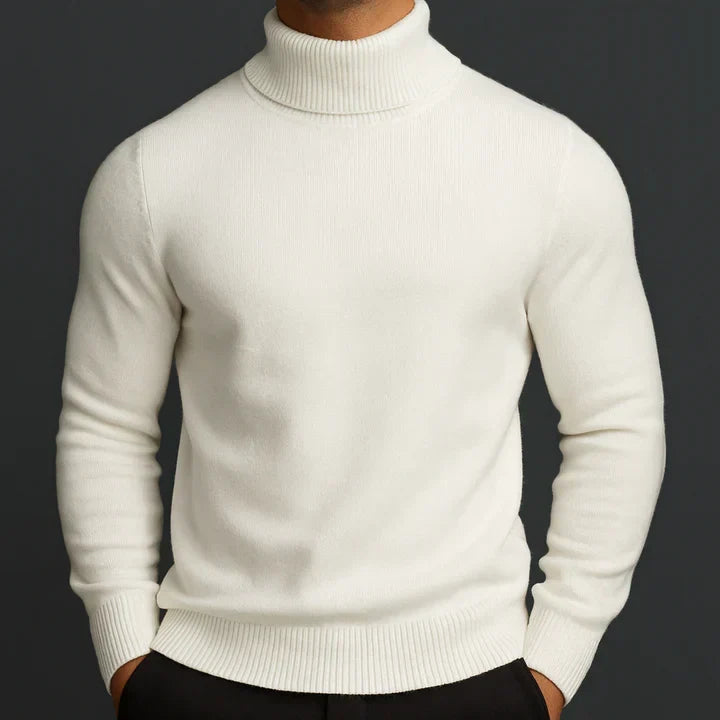 Men's sleek sculpted turtleneck sweater in classic knit. Essential for sophisticated winter fashion & men's style.