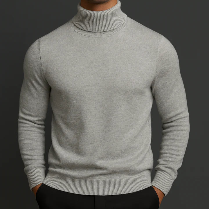 Sophisticated men's long sleeve turtleneck sweater, perfect for winter fashion, layering, and smart casual style.