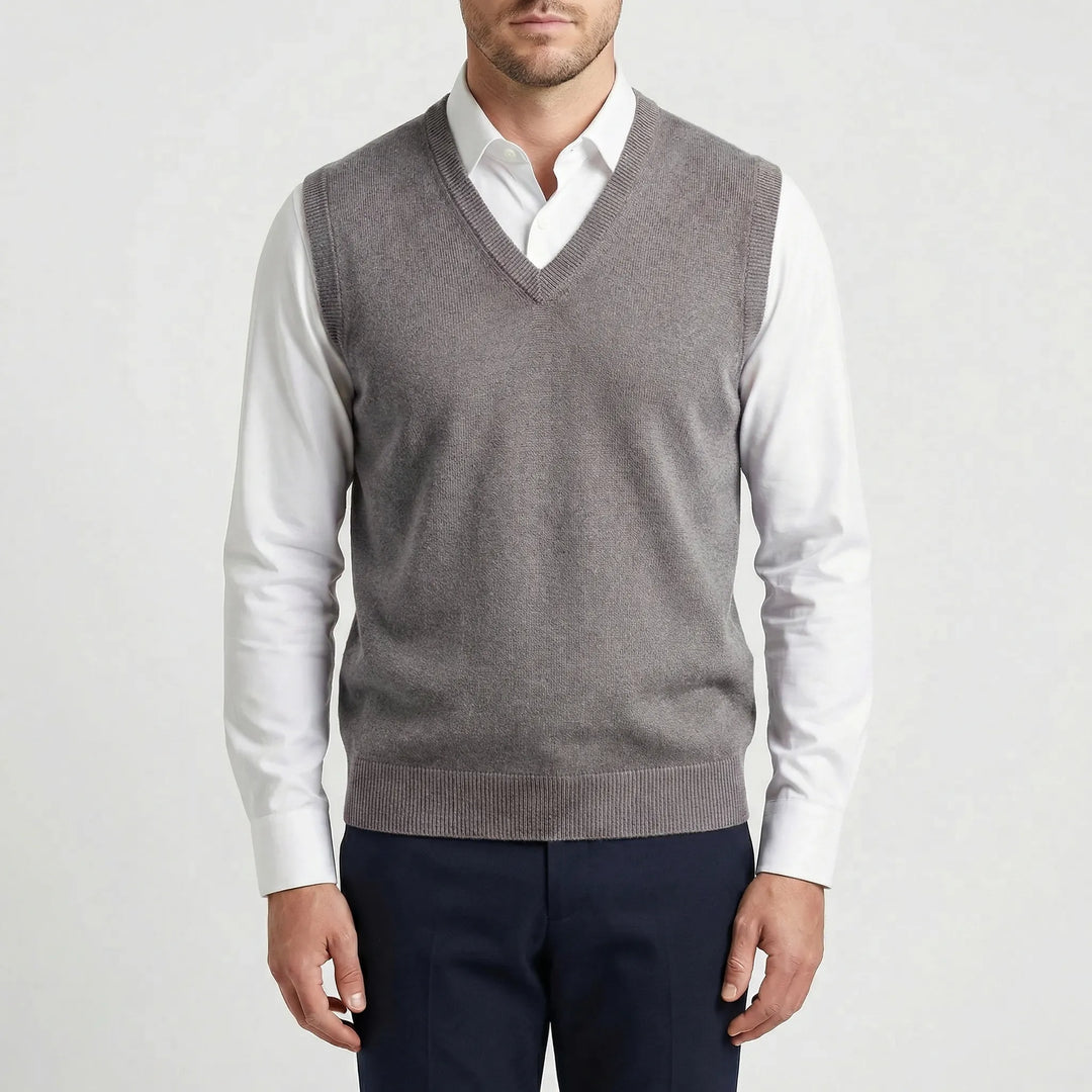 Polished men's sleeveless V-neck vest for comfortable layering. Elevates any men's outfit.