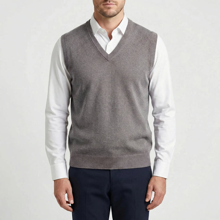 Polished men's sleeveless V-neck vest for comfortable layering. Elevates any men's outfit.
