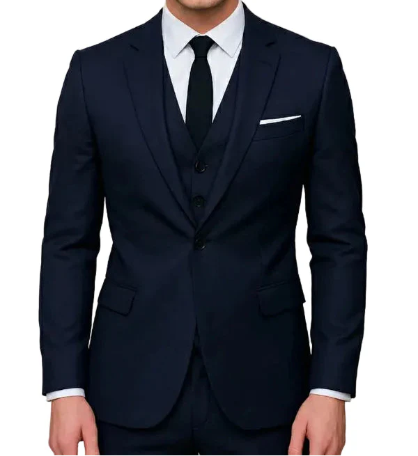 Elegant men's 3-piece slim fit formal suit for sophisticated wedding attire or professional business wear.