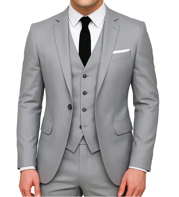 Tailored men's 3-piece suit: slim fit single-breasted jacket, vest & trousers. Perfect for formal events.