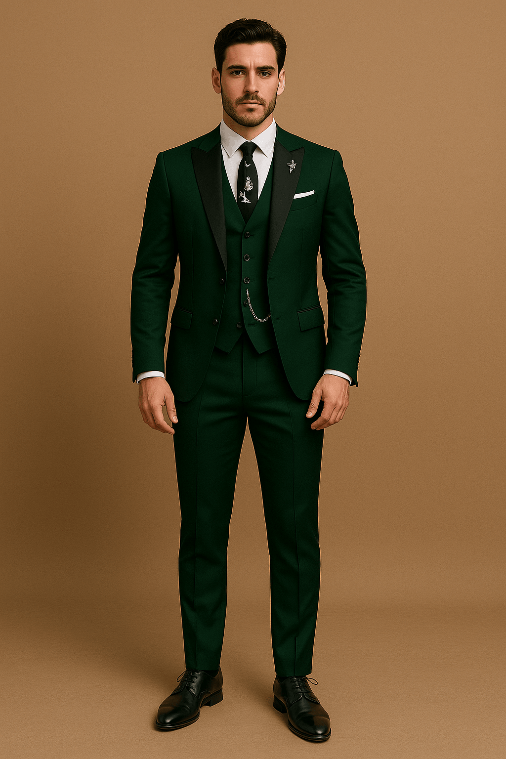 Complete men's slim fit suit: jacket, vest, & trousers. A perfect 3-piece formal outfit.