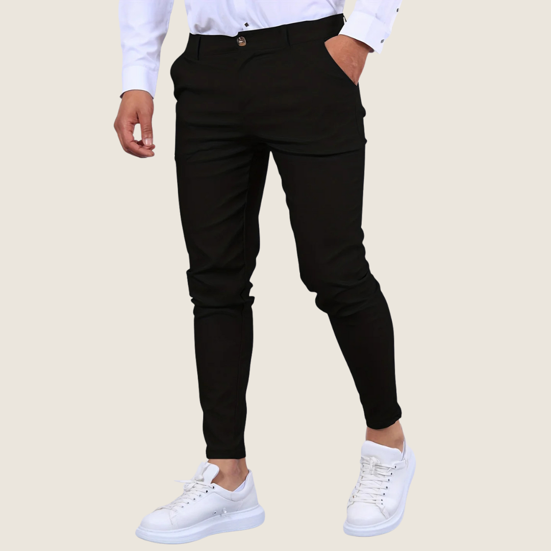 Modern men's tapered leg slim fit ankle dress pants, offering a sleek silhouette for any occasion.