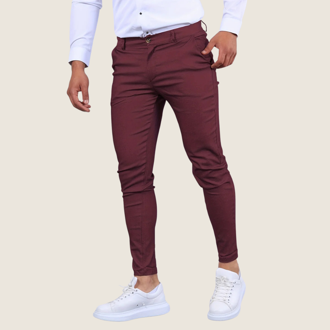 Men's slim fit ankle length dress pants in a modern design, perfect for a sharp, contemporary look.