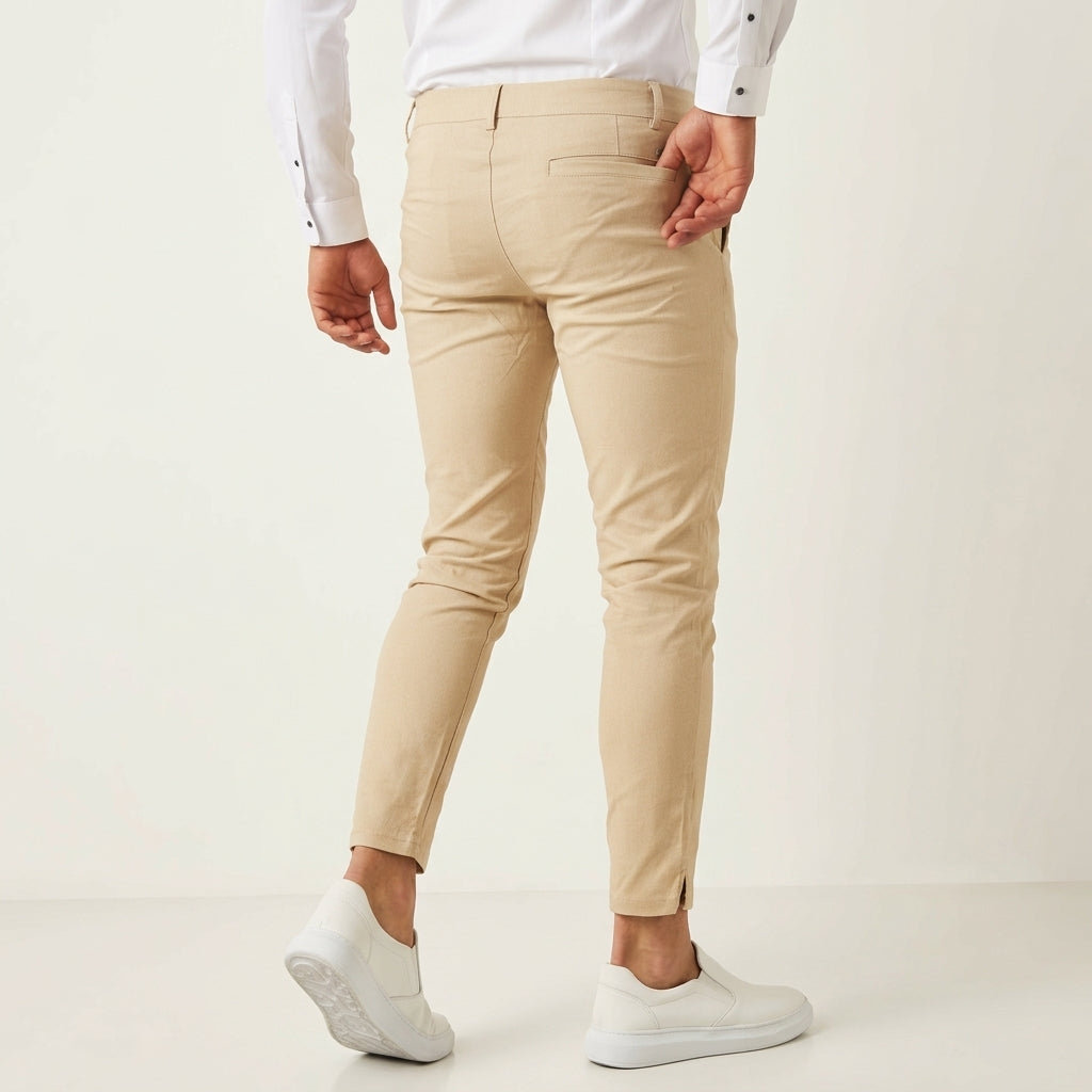 Dark grey slim fit business trousers for men, offering comfort & professional style for everyday work attire.