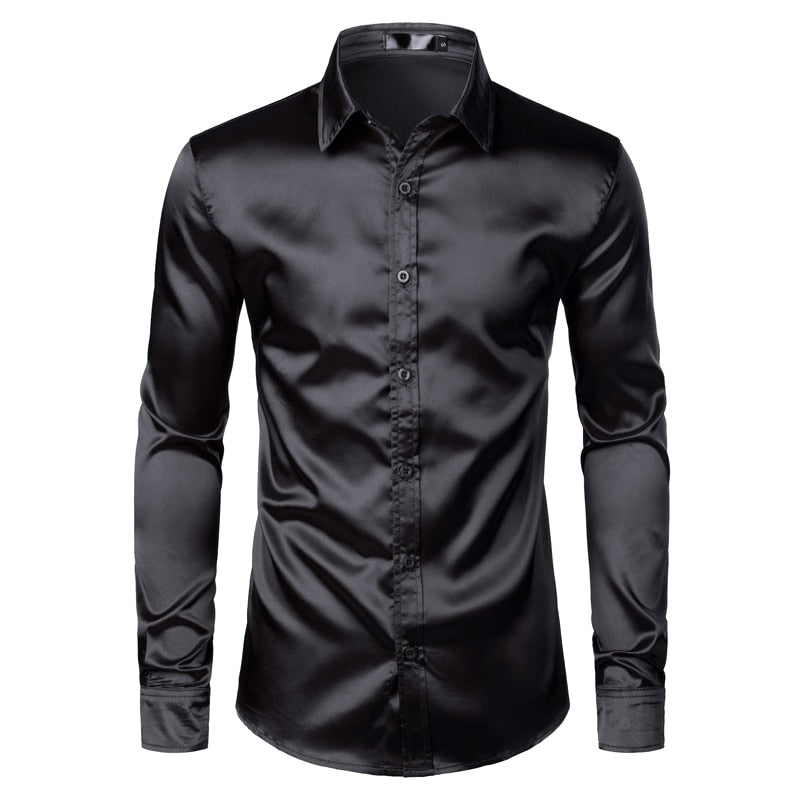 Men's slim fit button down dress shirt, long sleeve, ideal for formal wear, business casual, or office fashion.