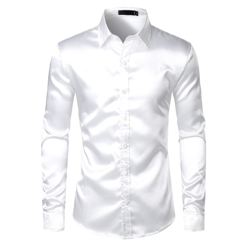 White slim fit long sleeve button down dress shirt for men, a versatile formal & business casual office wear.