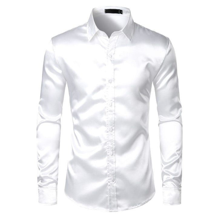 White slim fit long sleeve button down dress shirt for men, a versatile formal & business casual office wear.