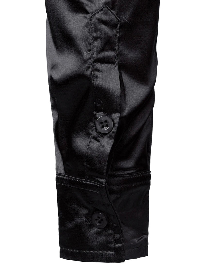 Versatile men's black, gray, white slim fit long sleeve button down dress shirt for formal & business casual look.