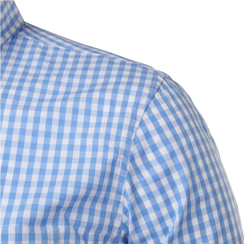 Classic checkered pattern men's slim fit button down shirt. A versatile long sleeve staple for men's fashion.