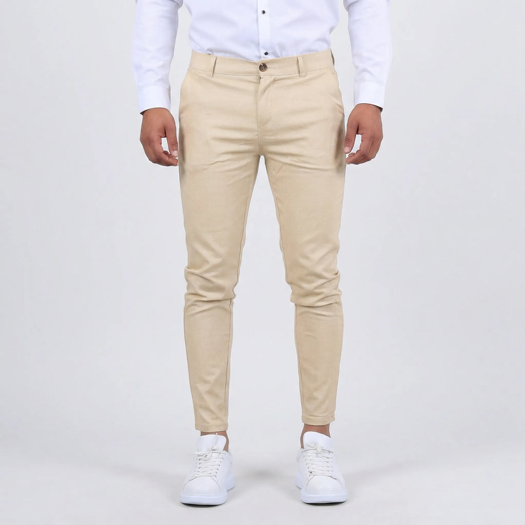 Stylish Men's Slim Chino: Front view, showcasing the clean lines and modern fit for any occasion.