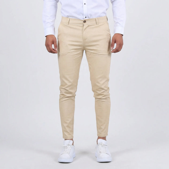 Stylish Men's Slim Chino: Front view, showcasing the clean lines and modern fit for any occasion.