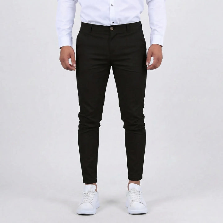 Versatile Men's Tapered Chino: Side view, demonstrating the sleek silhouette for both casual and formal wear.