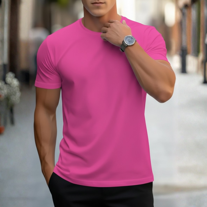 Streamlined men's slim fit crew neck t-shirt, a stylish short sleeve top for everyday fashion.