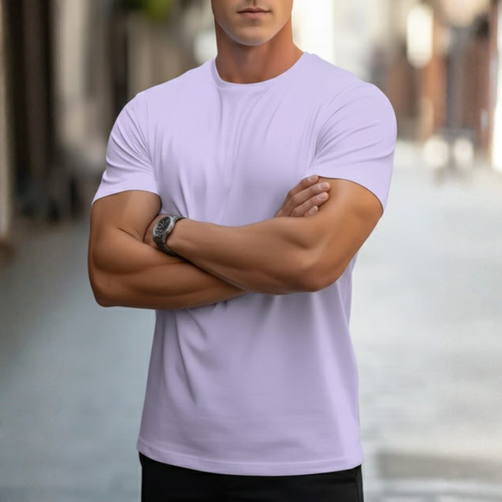 Fresh men's slim fit crew neck t-shirt, perfect for casual spring fashion & comfortable summer style.