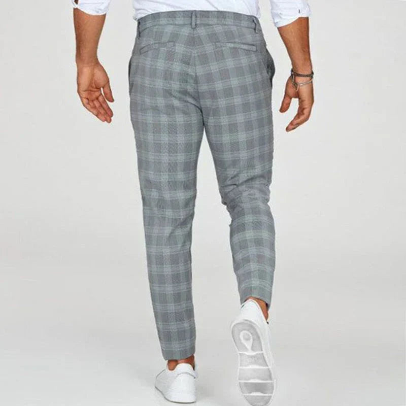 Men's fashion slim fit checked cropped trousers, perfect for smart casual or dressy outfits.