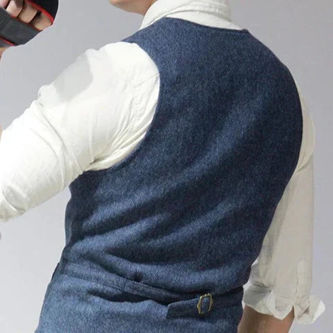Tailored men's slim fit herringbone waistcoat, smart choice for business or wedding.
