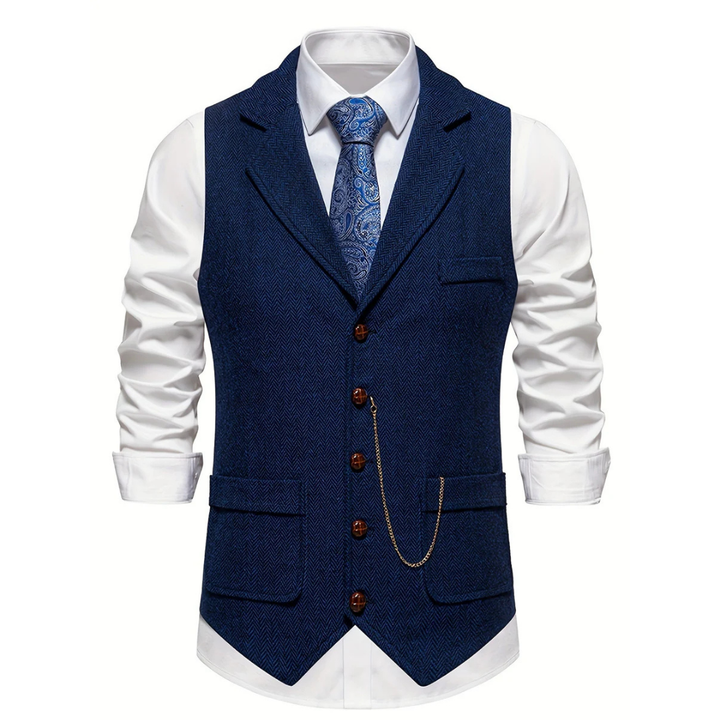 Men's slim fit herringbone vest in dark grey, perfect for tailored elegance or business casual outfits.