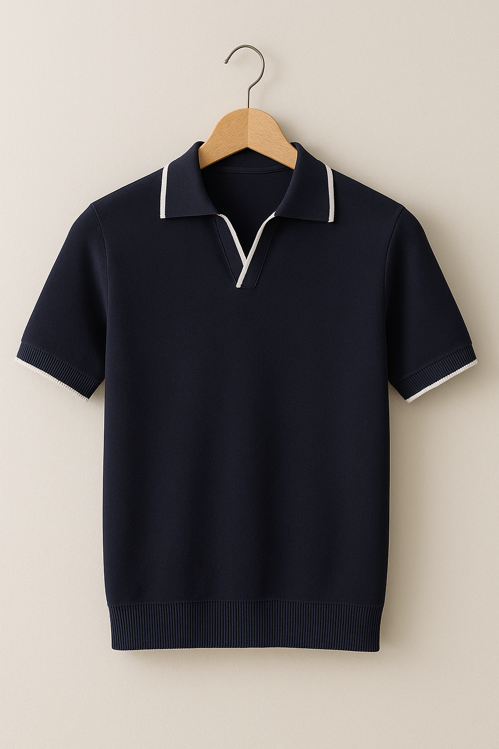 Stylish knit men's polo with short sleeves & contrast trim, ideal for casual men's fashion & everyday wear.
