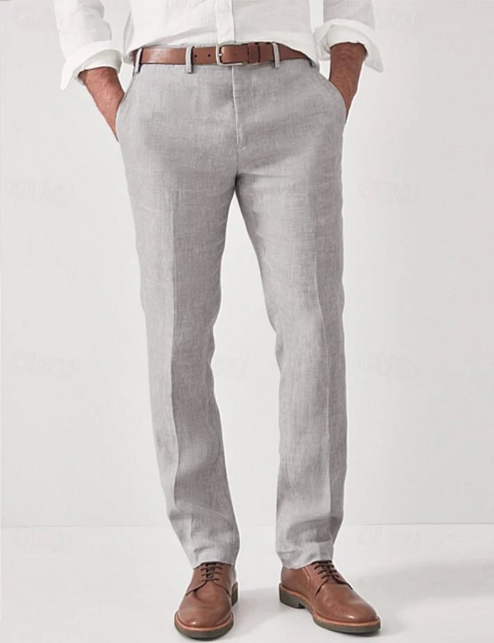 Stylish men's slim fit linen pants for smart casual & business casual wear. Comfortable summer tailored trousers.