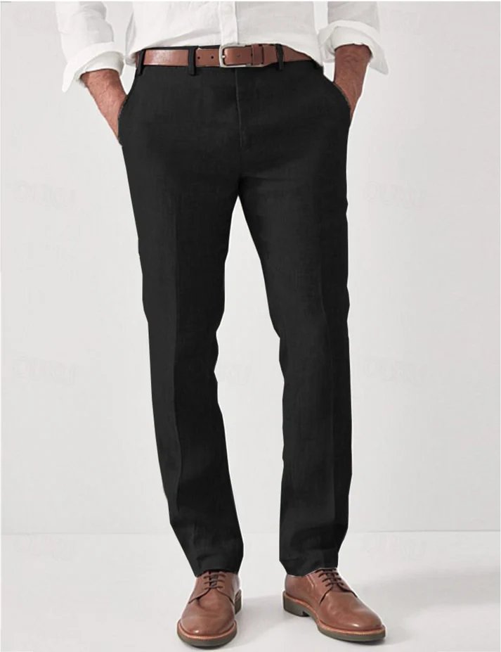 Breathable men's slim fit linen pants, offering ultimate summer comfort. Lightweight & versatile for any smart occasion.