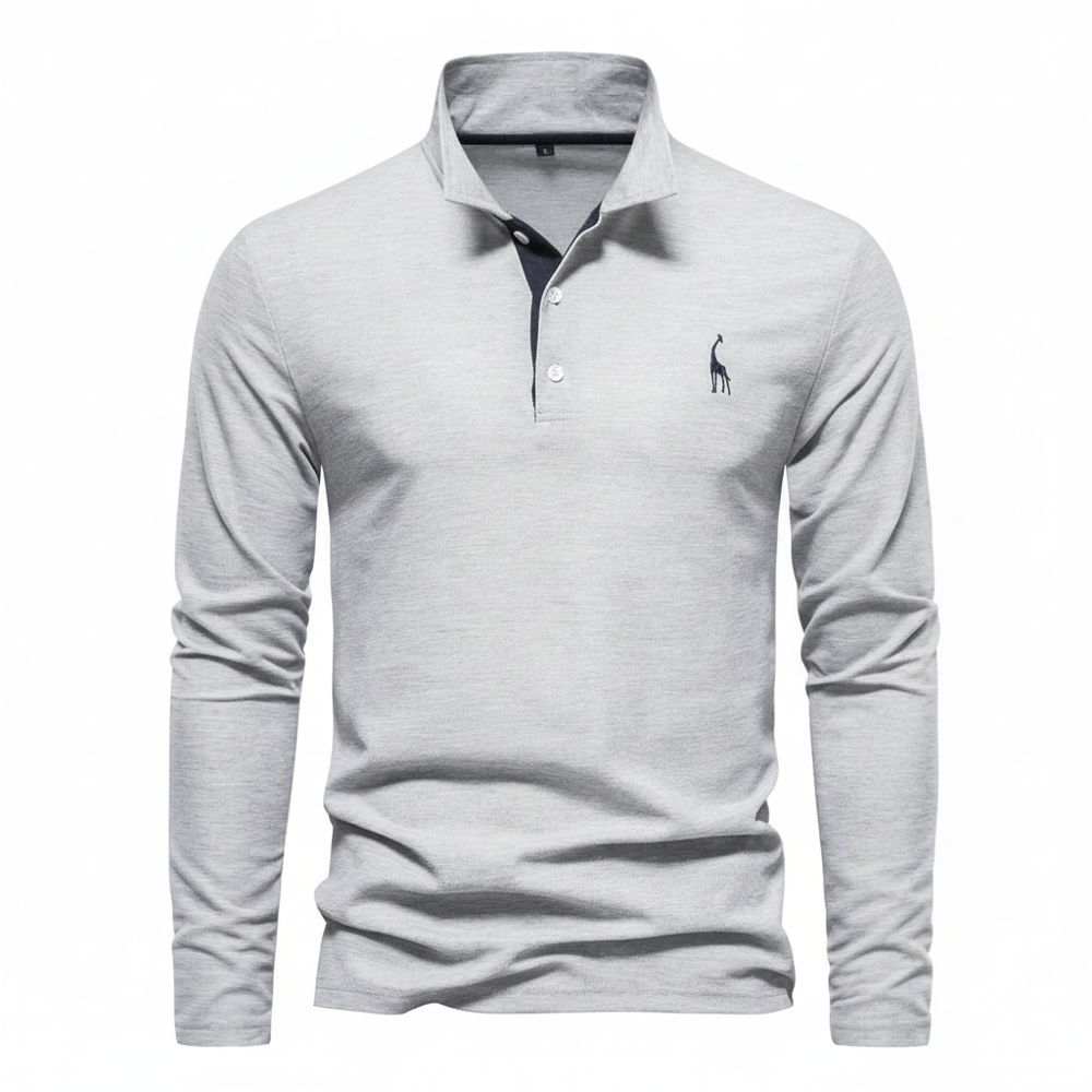 Stylish men's slim fit long sleeve polo shirt, breathable fabric, a comfortable choice for modern men's fashion.