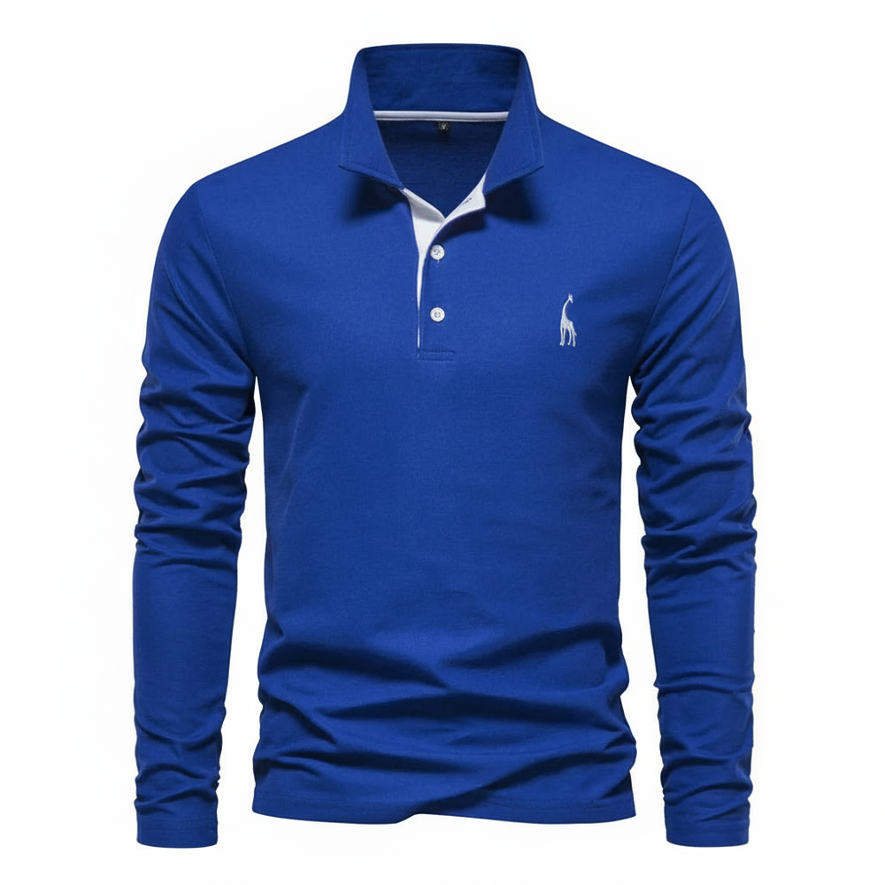 Classic men's long sleeve polo shirt with button-down collar. Slim fit cut, enhancing modern men's style.