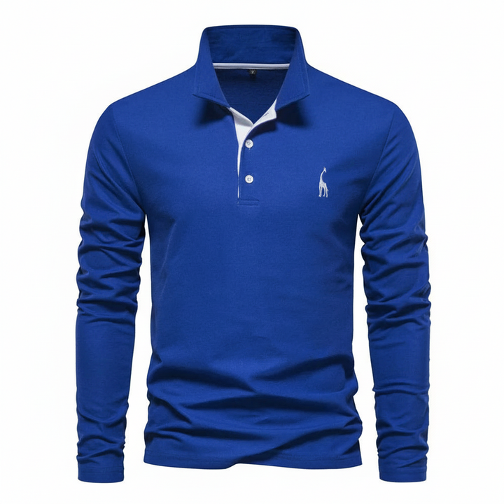 Classic men's long sleeve polo shirt with button-down collar. Slim fit cut, enhancing modern men's style.