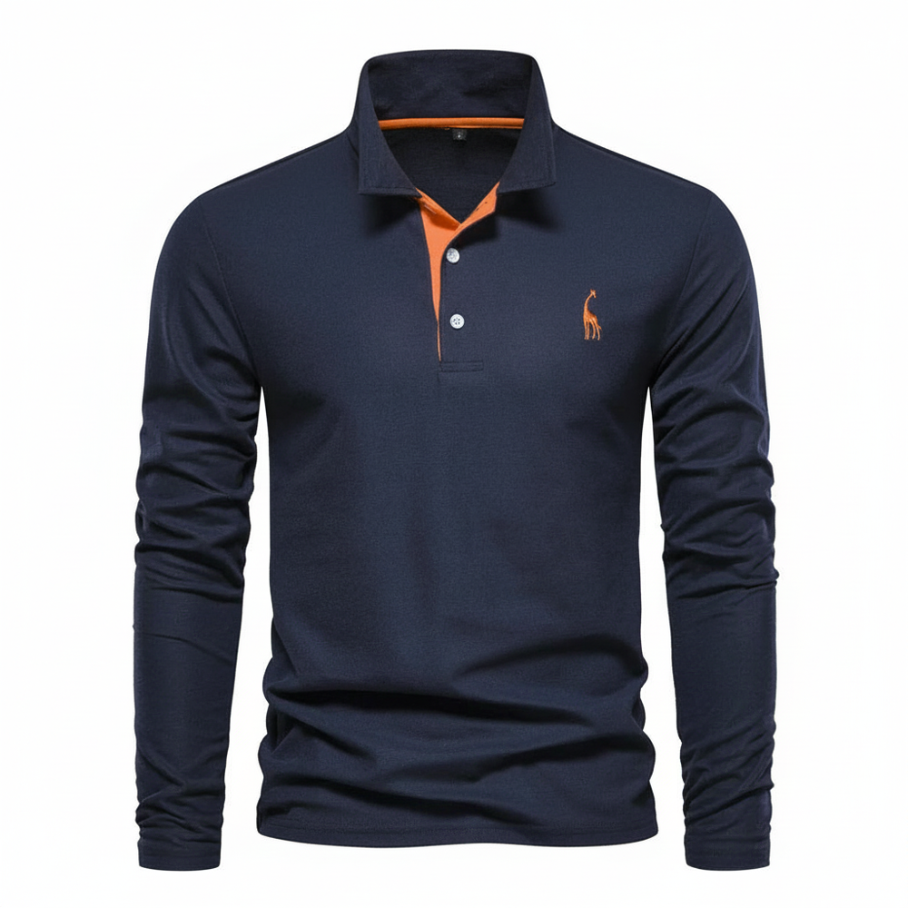 Elegant men's long sleeve polo shirt, slim fit, with a classic collar. Perfect for versatile men's fashion.