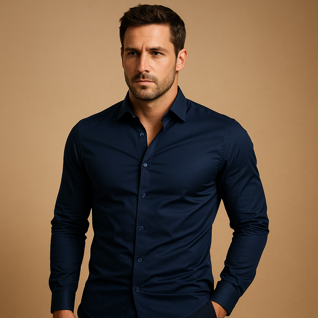 Versatile men's slim fit dress shirt, a modern long sleeve button-up perfect for stylish casual or formal wear.