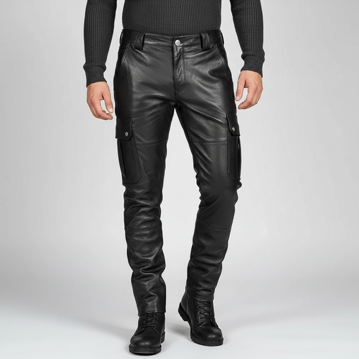 Stylish men's slim fit motorcycle pants with functional pockets, ideal for casual wear, night out, or riding.